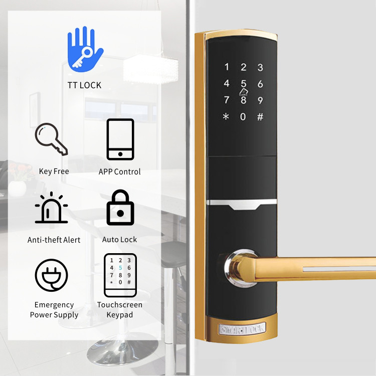ゴールド カラー リモート コントロール スマート キーボード ドア 鍵 と TTlock アプリ カード キー